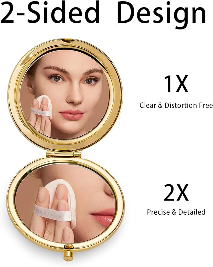 Compact Mirror for Purse, Metal Round Shell, Double-Sided 1X/2X Magnifying, Portable Travel Small Makeup Mirror, Mini Pocket Mirror, Gold,24 Packs
