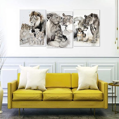 Lion Canvas Wall Art Decor 3 Pieces Wild Animal Portrait Painting Prints on Canvas Watercolor Style Lion Pictures Decor Artwork Living Room Bedroom Office Decor, Framed 20" x 28" x 3pcs