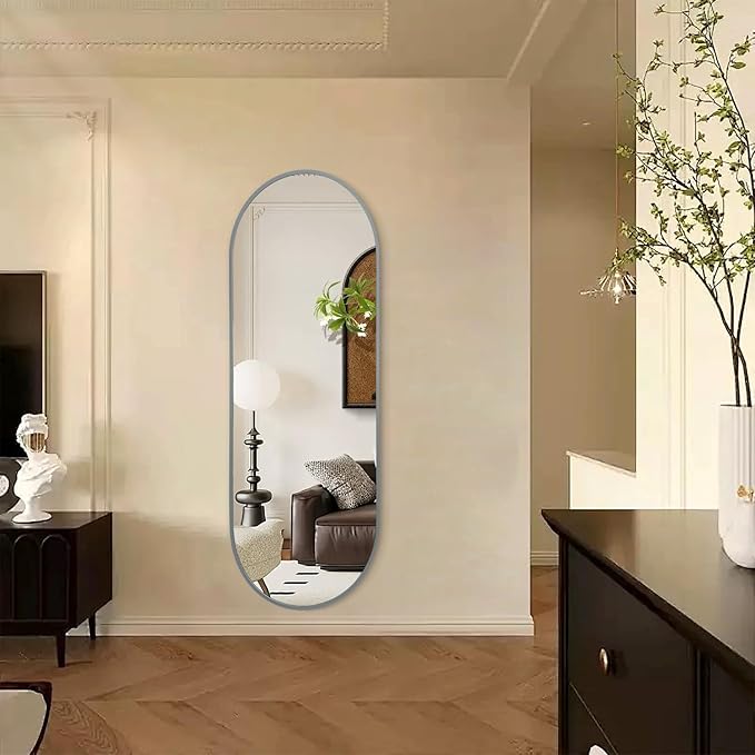 JJUUYOU Full Length Mirror Oval Wall Mounted Mirror 48"x16" Door Mirrors Full Length with Aluminum Frame Mirrors for Bathroom Living Room Bedroom Entryway