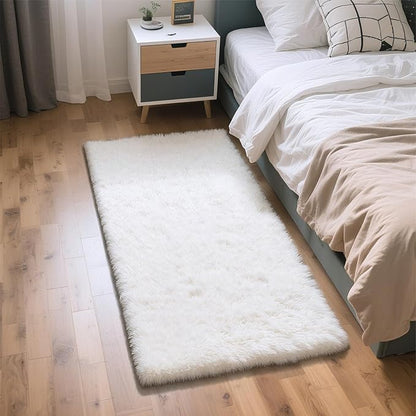 Fluffy Rug Shag Area Rug, White 2x4 Area Rugs for Bedroom, Small Bedside Rug, Soft Fluffy Shag Entryway Throw Rugs for Living Room Bedroom Kids Room Home Decor