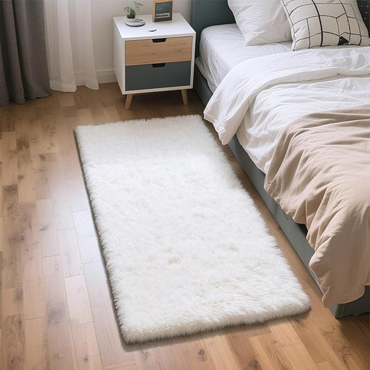 Fluffy Rug Shag Area Rug, White 2x4 Area Rugs for Bedroom, Small Bedside Rug, Soft Fluffy Shag Entryway Throw Rugs for Living Room Bedroom Kids Room Home Decor