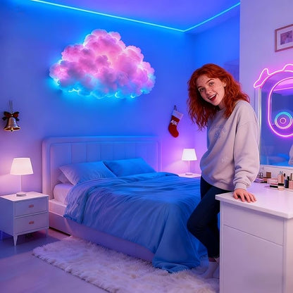 3D Thundercloud Night Light - Smart RGB LED Strip Light, USB-Powered Ceiling Mount Ideal for bedrooms, Games Rooms and Party Decorations, Features Colour-Changing Ambient Lighting (500cm)