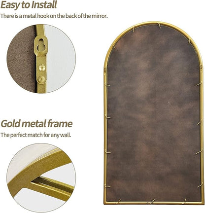 ironsmithn Gold Arched Mirror, 41.3"x24" Windowpane Mirrors, Window Finished Metal Mirror, Black Grid Mirrors for Decor Living Room Fireplace Entryway Bedroom Hallyway