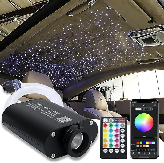 AMKI 16W Fiber Optic Lights,Starlight Headliner Light Kit APP/Remote Control Sound Activated Mode for Car&Home Decoration,Optical Fiber Cable Strands 0.75mm/0.03in 6.5ft/2m 450pcs