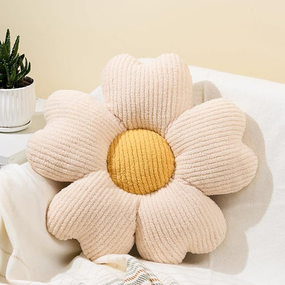 Sioloc Flower Shaped Throw Pillow, Fun Daisy Pillow, 15.7" White Cute Decorative Seat Cushion Aesthetic Flower Plush Pillows for Bed Floor Couch Chair