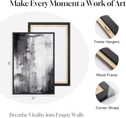 Framed Black and White Abstract Wall Art for Living Room, Large 3 Piece Modern Grey Canvas Artwork for Walls, Minimalist Abstract Prints Pictures Home Office Dining Room Hallway Wall Decor, 24x36 In