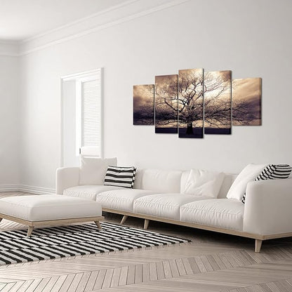 sechars - 5 Piece Large Canvas Wall Art Sepia Tree of Life Picture Photo Art Print on Canvas Mysterious Fantasy Forest Artwork for Home Office Living Room Decor Gallery Wrap Ready to Hang