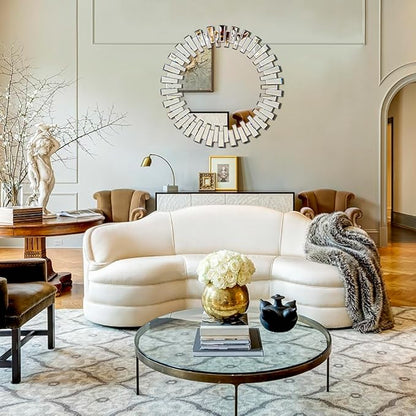Chende Modern Decorative Round Mirror, 36'' x 36'' with Beveled Glass Frame, for Living Room, Entryway, Dining Room