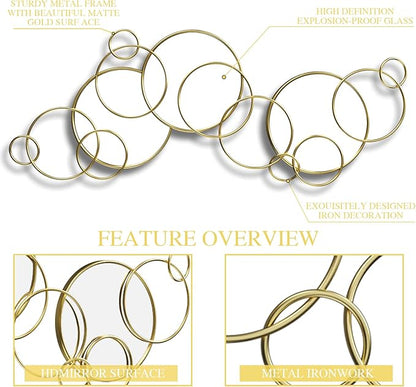 Wall Mirror Decorative, Large Decorative Mirrors for Wall Decor, Round Gold Mirror Wall Art, Wall Mirrors for Living Room, Entryway, Bedroom, Dining Room Kitchen 45''x25.5''