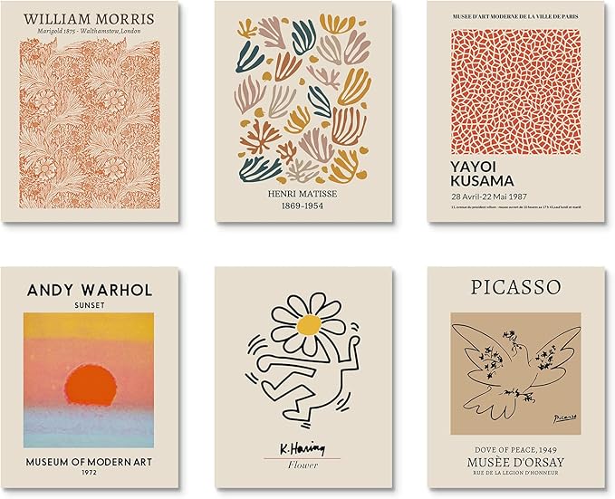 Habseligkeit Retro Room Decor, Matisse Abstract Wall Art Prints, Minimalist Boho Bedroom Decor for Girs Unframed,11x14in, Set of 6