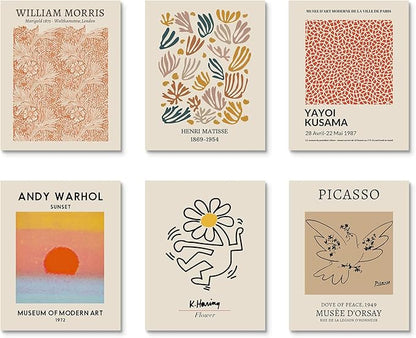 Habseligkeit Retro Room Decor, Matisse Abstract Wall Art Prints, Minimalist Boho Bedroom Decor for Girs Unframed,11x14in, Set of 6