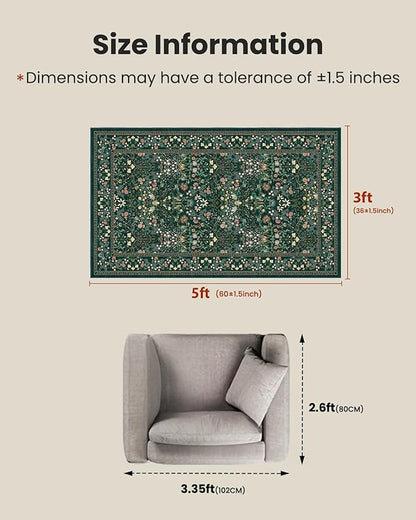 AMADA HOMEFURNISHING 3x5 Entryway Rug Indoor, Non-Slip & Low-Profile Area Rugs with Durable Edge Binding, Floral Pattern, Soft Washable Rug for Bedroom, Entryway and Kitchen