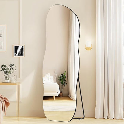 QDSSDECO Full Length Mirror with Bracket 63"x24" Irregular Wall Mirror Wave Frameless for Living Room Bathroom Bedroom Entryway Decor