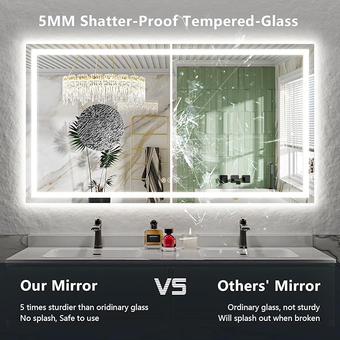 77x36 Inch LED Bathroom Mirror with Lights Front and Backlit Lighted Vanity Mirror for Bathroom Wall with 3 Colors Dimmable Anti-Fog Memory Shatter-Proof IP54 Waterproof Horizontal/Vertical
