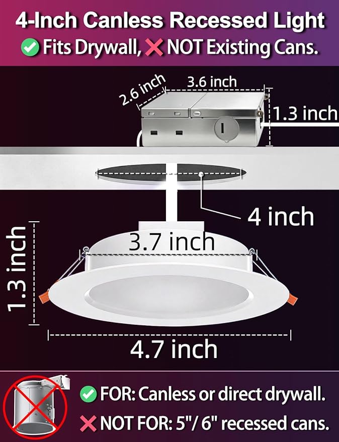 ILC 4 Inch LED Recessed Lighting Compatible with Alexa (Hub Required), 10W, APP Controlled, RGB Color Changing, 2700K-6000K, 100W Equivalent, Canless Recessed Ceiling Lights,Bluetooth MESH (6 Packs)