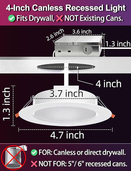 ILC 4 Inch LED Recessed Lighting Compatible with Alexa (Hub Required), 10W, APP Controlled, RGB Color Changing, 2700K-6000K, 100W Equivalent, Canless Recessed Ceiling Lights,Bluetooth MESH (6 Packs)