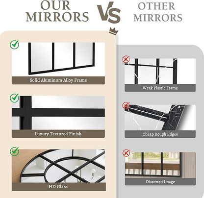 Anpark Arched Windowpane Mirror Full Length 65"x24" Wall Mounted Black Art Pane Farmhouse Decorative Floor Mirror Leaning Hanging Wall Mirror for Bedroom Living Room Entrance