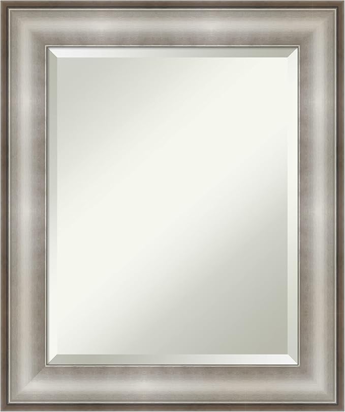 Amanti Art Silver Bathroom Mirror for Over Sink, 25x21 Imperial Silver Rectangle Vanity Mirror, Small Traditional Frame, Hangs Horizonally and Vertically, Bathroom Wall Decor, Beveled Edge