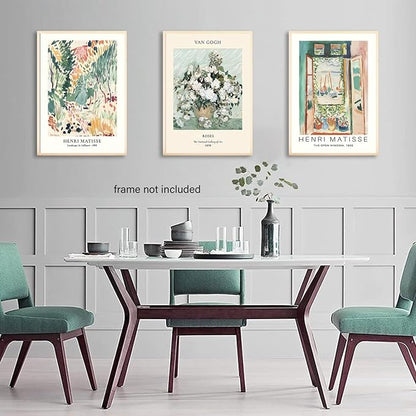 LYPHNX Sage Green Matisse Poster Wall Art Vintage Abstract Floral Prints Set of 3 Mid Century Aesthetic Flower Artwork Painting Picture Canva Decor for Living Room Bedroom Bathroom 16"x24" Unframed