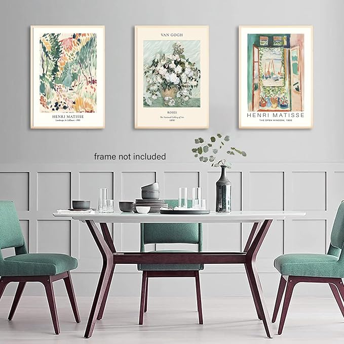 LYPHNX Sage Green Matisse Poster Wall Art Vintage Abstract Floral Prints Set of 3 Mid Century Aesthetic Flower Artwork Painting Picture Canva Decor for Living Room Bedroom Bathroom 12"x16" Unframed