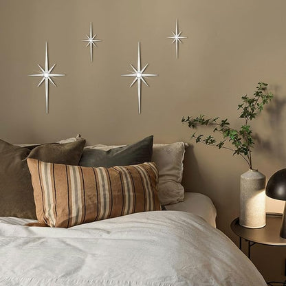 sxnzequnze 4 Pcs. Star Wall Art for Home Decor Living Room Bedroom Office Metal 3D,Bling,with Hanging Hook Starburst Midcentury Sculpture Retro Gallery Accent Celestial -Gold 16.5In/9.4In