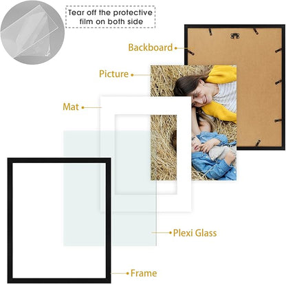 Golden State Art, 16x20 Picture Frame Set of 6 - Matted to 11x14 Photo - Engineered Wood Gallery Frame Set - Wall Mounting (Black,6 Pack)