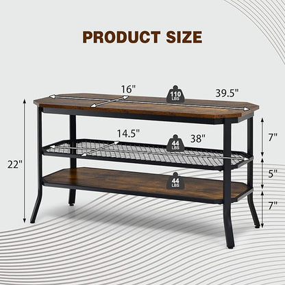 GOFLAME Industrial TV Stand for TVs up to 46", 3-Tier Wood TV Cabinet with Steel Frame, Rustic Entryway Console Table, Media Entertainment Center for Living Room, Bedroom, Rustic Brown & Black