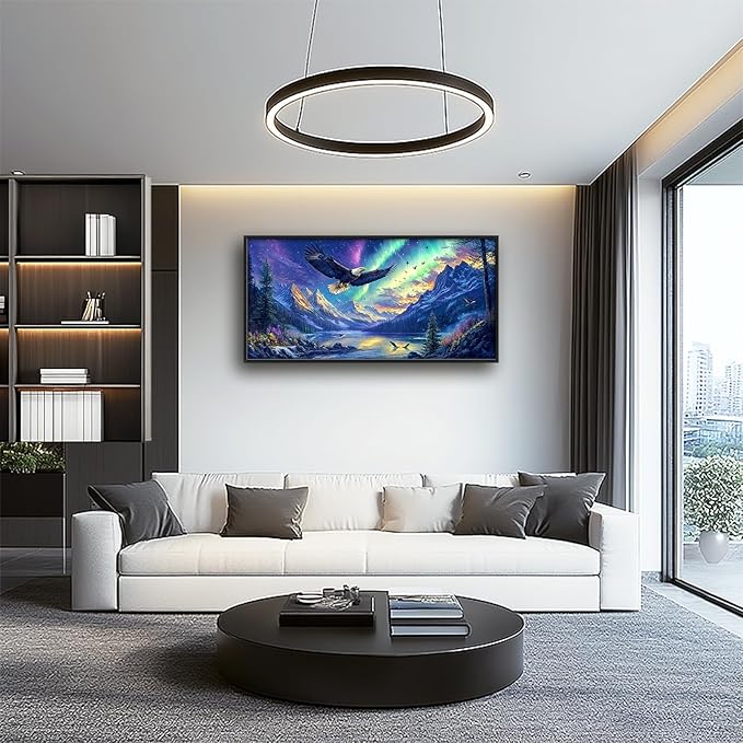 Nature Aurora Borealis Scenery Large Wall Art for Living Room Abstract Eagle Framed Canvas Decor Mountain Landscape Prints Painting Pictures Extra Large Lake Artwork for Bedroom Kitchen Home 30"x60"