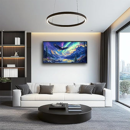Nature Aurora Borealis Scenery Large Wall Art for Living Room Abstract Eagle Framed Canvas Decor Mountain Landscape Prints Painting Pictures Extra Large Lake Artwork for Bedroom Kitchen Home 30"x60"