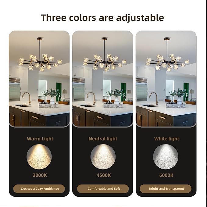 Modern Chandeliers for Dining Room, Black and Gold Crystal Ceiling Light Fixture for Living Room,16 Lights Large Sputnik Chandelier for High Ceilings Entryway,Kitchen Island,Foyer,Bedroom