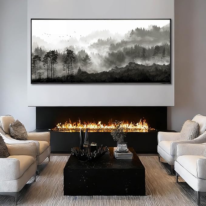 Black and White Framed Wall Art Modern Wall Hanging Decor Forest Print Pictures 40"x86" Large Posters for Living Room Bedroom Artwork