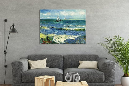 Wieco Art Seascape at Saintes Maries by Vincent Van Gogh Oil Paintings Reproduction Giclee Canvas Prints Sea Pictures on Canvas Wall Art for Living Room Home Office Decorations