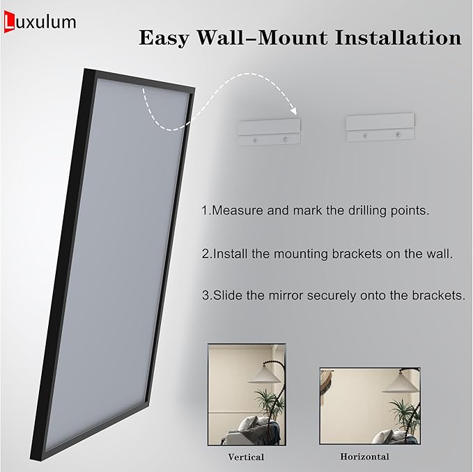 40" x 30" Matte Black Bathroom Mirror for Wall, Rectangular Beveled Vanity Mirror with Aluminum Alloy Frame, Right Angle Corner, HD Reflection, Horizontal or Vertical Mount