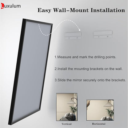 60" x 40" Matte Black Bathroom Mirror for Wall, Rectangular Beveled Vanity Mirror with Aluminum Alloy Frame, Right Angle Corner, HD Reflection, Horizontal or Vertical Mount