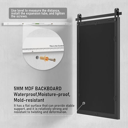 Black Farmhouse Mirror for Wall, 40x26INCH Large Wood Framed Square Bathroom Mirrors for Vanity, Barn Door Style Mirrors Wall Mounted Dresser Decor Mirror Living Room Bedroom Horizontal