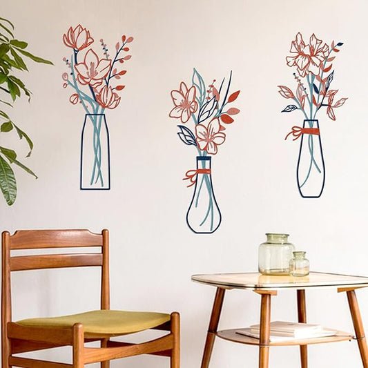 Zzbakress 3 Pcs Metal Flowers Wall Arts Rustic Farmhouse Decor Bathroom Wall Decor Metal Wall Decor for Living-room Dining-Room Kitchen Minimalist Decor Housewarming Gifts (Blue Orange)