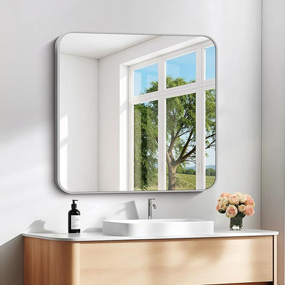 DESBING 30" x 30"Bathroom Mirror, Silver Wall Mirror with Metal Frame, Decorative Rectangular Vanity Mirror for Bedroom Bathroom Living Room Entryway (Horizontal/Vertical)