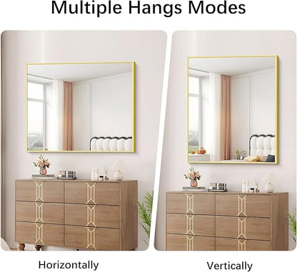 COFENY Gold Bathroom Mirror for Wall, 30x36 Inch Rectangle with Metal Frame, Modern Vanity for Bathroom Living Room, Entryway Hangs Horizontal or Vertical