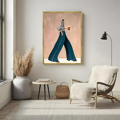 Large Gold Framed Modern Fashion Abstract Wall Art Chic Long-Leg Silhouette Female Canvas Poster Bold Figurative Woman Painting Feminine Prints Artwork Girl Pictures for Home Decor 24x36inch