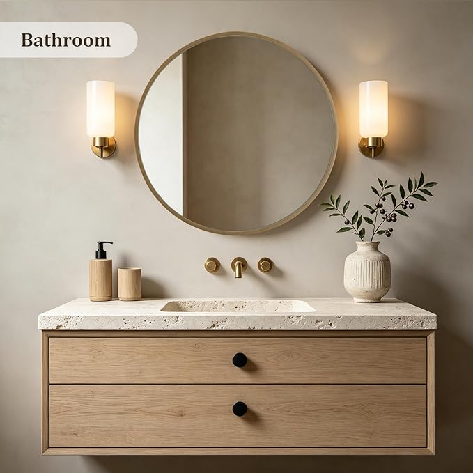 HOMECOOKIN Round Wood Mirror 32 inch Circle Mirror, Rustic Farmhouse Wooden Framed Decorative Wall Decor, Vanity Wall Mirror for Bathroom, Bedroom, Entryway, Living Room (Honey)