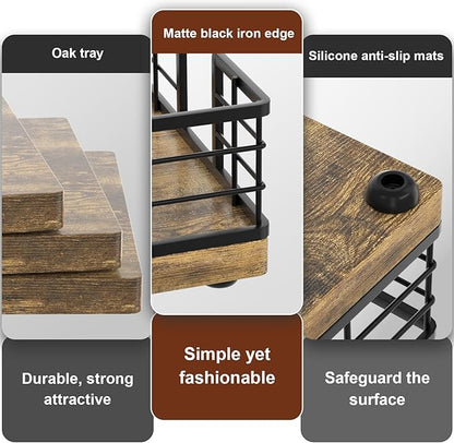 Wican Guest Towel Holder Tray for Bathroom, Wood and Iron Napkins Holder for Powder Room Dinning Table Wooden Basket for Disposable Paper Hand Towels Black & Vintage Brown