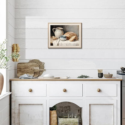 Framed Canvas Wall Art Room Decor, Vintage Sourdough Bread Kitchen Art Farmhouse Wall Decor, Rustic Vintage Painting Prints Wall Decor Picture for Kitchen, Dining Desktop Decor - 12x16Inch