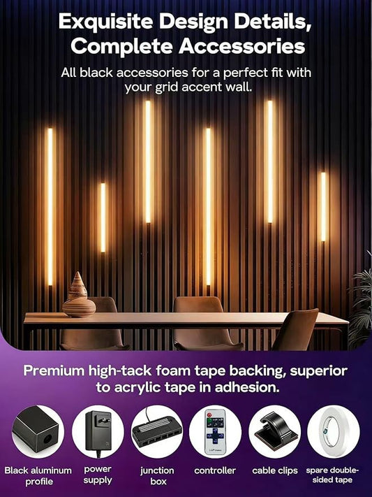 WiFi LED Recessed Lighting Kit for Wall Panels - 6pcs Adhesive Wall Strip Lights for Interior Wall Decor, 3000K Compatible with Alexa & Google Assistant for Wall Accent Acoustic Panels