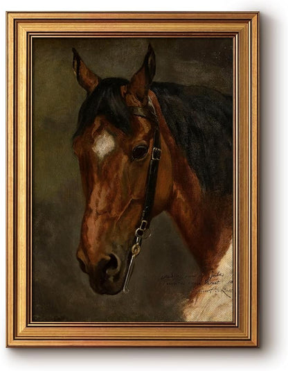 Bzstyleart Vintage Wall Art Decor for Living Room, Horse Pictures Wall Decor, Framed Canvas Artwork, Antique Animal Painting Kitchen Bedroom Bathroom Home Decor, 12 x 16 Inch
