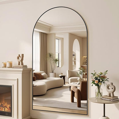 Suidia 76"x44" Arched Full Length Mirror with Stand, Full Body Mirror with Aluminum Frame, Freestanding/Leaning/Wall-Mounted, Floor Mirrors for Bedroom, Living Room, Entryway, Dressing Room, Black