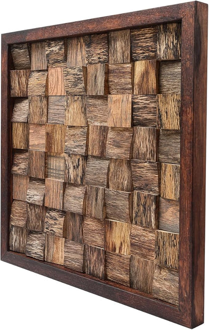 CONSDAN Wood Wall Decor | USA Grown Hardwood, Rustic Wooden Wall Art, Home Decorations for Living Room and Bedroom Aesthetic, Framed and Ready to Hang, Rustic, 18" x 18"