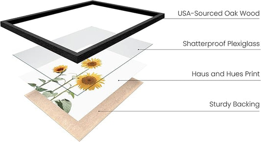 HAUS AND HUES Sunflower Wall Decor and Posters - Set of 4, Bedroom Decor, Sunflower Paintings, Yellow Kitchen Wall Art (16x20, Black Frame)