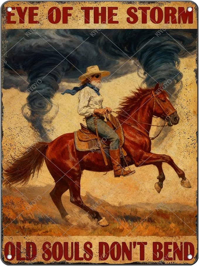Cowboy Sign Vintage Metal Tin Sign Rustic Wall Art Retro Western Theme Iron Painting Decor for Ranch Kitchen Bar Cafe Game Room 16x12 Inch