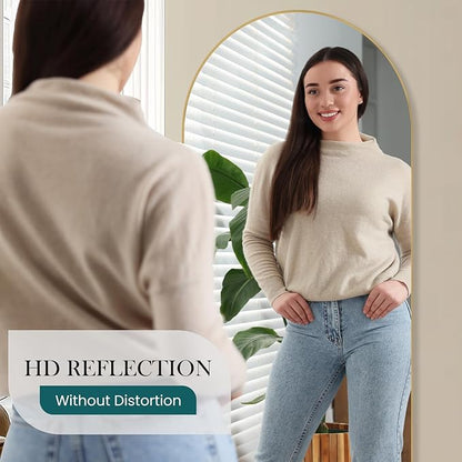 NEWBULIG Arched Mirror Full Length, 71"x26" Body Wall Mirrors with Shatter-Proof Glass, Upgraded Floor Standing Mirror, Hanging or Leaning, with Stand Aluminum Alloy Frame for Home Decor, Gold