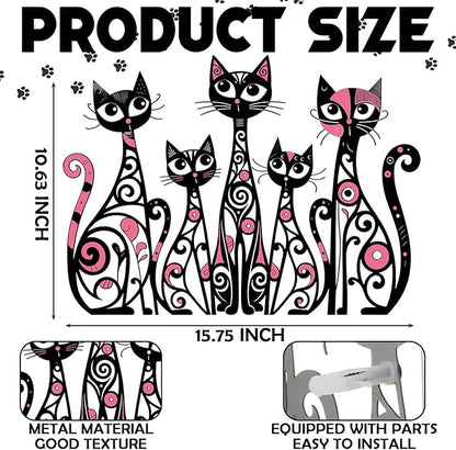 Wesiti Cat Wall Art Decor Iron Wall Sculptures Decor for Cats Lover 13.15 x 10.59 Inches Colorful Retro Mid Century Cat Signs for Home Living Room Bedroom Kitchen Office(Stylish)